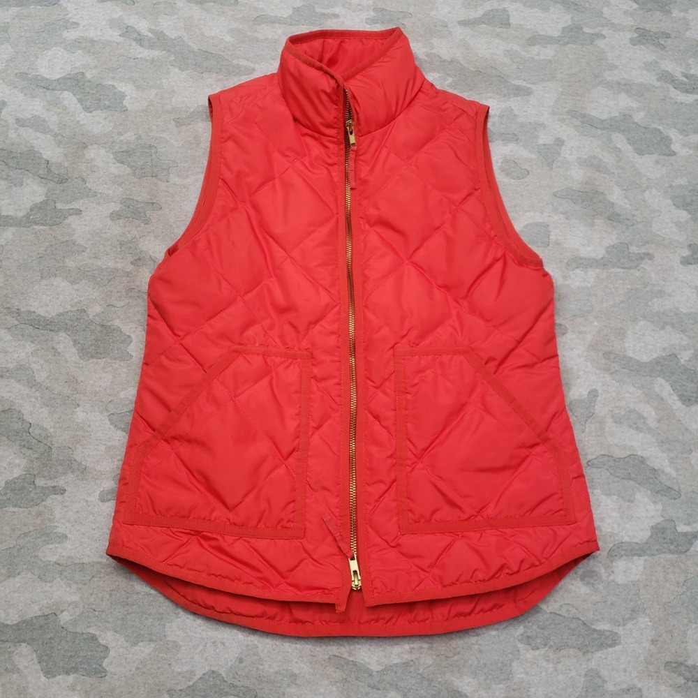 J.Crew Down Puffer Vest Womens XS Red Full Zip Diamond Quilted Mock Neck